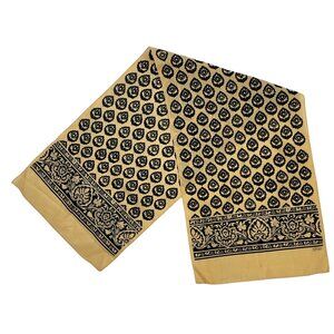 Vintage Silk Scarf: Black Tan Leaf Print Robinson Golluber Designer 13 x 44 inch